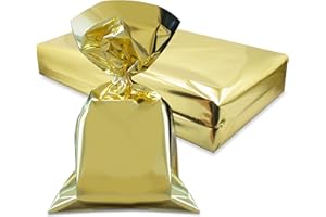 Decoraparty 50 Buste in Oro Metallizzato 20 x 35 cm, Sacchetti Dorati in Plastica Polipropilene Rettangolari Eleganti per Confezione Regalo Festa Natale, Compleanno, Capodanno, Celebrazione, Gift Bag