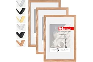 HIMEETIME® 3x Marco de fotos A4 21x30 cm Roble de Madera marcos cuadro,Aplicable para fotos de A5 15x21 cm con paspartú o 21x 29.7cm sin paspartú,Para Decoración Hogar marco A4