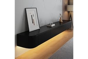 Coubird Floating TV Stand Cabinet wall mounted Black Floating tv Shelves with LED light & Doors & Drawer Modern Media Entertainment TV Console Storage TV Unit for Living Room (200cm/78in)