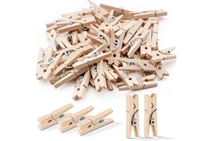 NAZEAUF Mini Wooden Pegs - 100pcs Mini Pegs for Decorative Photo Wall - 25mm Wooden Natural small Peg for Holding Photo Paper, Clothes,Crafts Display