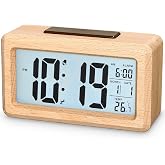 Exyvox Digital Alarm Clock, Wooden Alarm Clock with Large Screen, Desktop Clock with Sensor Modules, Digital Clock with Snooz