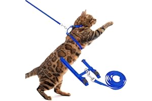 PUPTECK Adjustable Cat Harness and Lead Set Escape Proof Kitten Strap Collar for Walking Travel, Blue