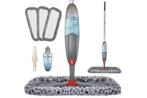 Domi-Patrol Balai Lave Sol avec Spray, Balais Vaporisateur pour Le Nettoyage, Microfibre Balai Serpillère pour Plancher en Bois avec 3 Tampons Réutilisables et 635ml Flacon Rechargeable