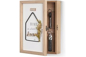 Optyuwah Drewniana Skrzynka na Klucze z 6 Haczykami, Dekoracja, Szafka Ścienna z Metalowym Zamknięciem, Deska z Suszonymi Kwiatami, Rozmiar L, Do Wejścia, Pokoju