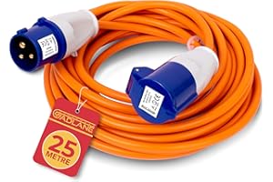 GADLANE Cavo di prolunga CEE, 25 m, robusto, cavo per roulotte, 16 Ampere, 240 V, cavo CEE ben visibile arancione, ideale per camper (25 metri)