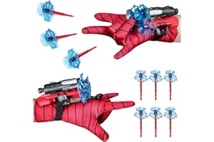 ABDYMN 2 Launcher Glove, Spiderman Guanti per Bambino, Spiderman Launcher + 6 Freccette a Ventosa, Guanti in Plastica per Cosplay, Giocattoli educativi per Bambini, Giocattoli da Polso