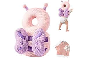 Furforstk protege tete bebe chute avec genouillères casque bebe antichoc protection Réglable coussin anti chute bébé, protection tête bébé pour ramper et marcher (Papillon) Bébé ne résiste pas