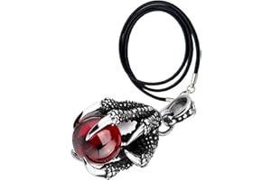 YouU Collar de Bola de Cristal con Colgante de Garra de Dragón de Acero Inoxidable Punk Rock con Cadena, Rojo