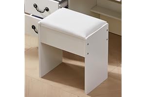 PUSELO Vanity Stool, Dressing Table Stool, Makeup Padded Cushioned Chair for Dressing Room, Entryway, Bedroom, White(3137)