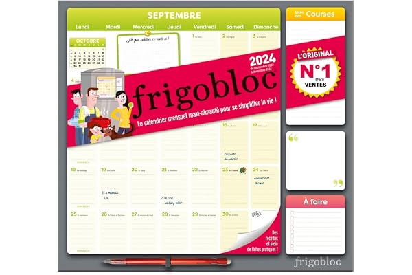 Frigobloc Mensuel 2024 - Calendrier d'organisation familiale / mois (de sept. 2023 à déc. 2024)