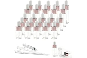xolear 25 stycken mini pipettflaskor innehåller 3 ml, 5 ml, roséguld | Pipettflaska glasflaska, återanvändbar droppflaska med pipett för eteriska oljor, aromaterapi, massage