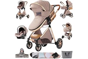 Sianldcone Carrito Bebe 3 en 1, Tejidos de Primera Calidad Carro Bebe 3 Piezas, Empuje Bidireccional Carros Para Bebes, Visión Abierta Silla Paseo Reversible (V9 Khaki)