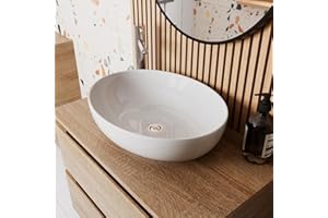 BAYSTONE® Countertop Basin for Bathroom and Cloakroom Hand Wash Basins Sink Modern White Gloss Oval, 505 x 398mm