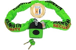 Mammoth Security Motorcycle Lock & Chain Sold Secure Gold Approved 12mm Thick Square Chain x 1.2m Long Motorbike Scooter Quad Padlock & Chain