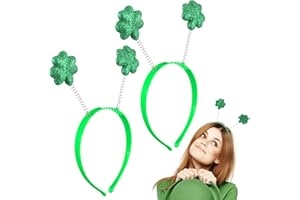 Xinnun 2 Pieces Irish Party Boppers St Patrick's Day Headband Shamrock Glitter Bopper for St Patrick's Day Party Favor