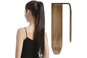 Wrap Around Ponytail Extension, BARSDAR 28 inch Long Straight Ponytail Hair Extensions Synthetic for Women - 12H24# Brown mix Blonde