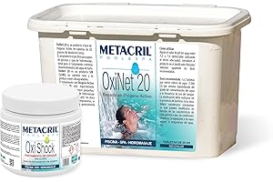 Metacril Kit OxiNet 20 1,2 kg + OxiShock 750 g, Gestión de la Calidad del Agua sin Cloro y a Base de oxígeno para Piscinas y bañeras de hidromasaje