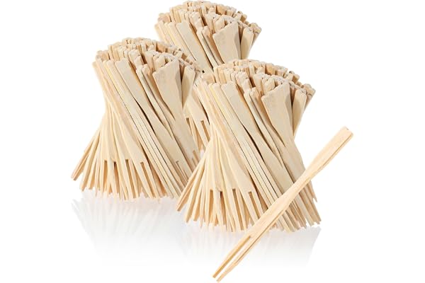 COM-FOUR® 300x fingermatspett, Pommes frites gjorda av bambuträ | träspett med två stift - Pommes fritesgafflar idealiska för bufféer eller restauranger