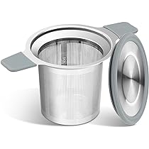 TeaLogic permanent filter voor thee van roestvrij staal met dubbel handvat en afdruipbak theezeef tienet theefilter