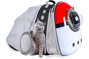 LAIRIES Expandable Cat Carrier Backpack, Backpack for Cats Kitten Small Puppy, Airline Approved Cat Bubble Backpack, Space Capsule Astronaut Carrier… (Red, Dual)