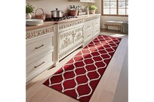 COSY HOMEER Extra Long Kitchen Rug Runner 60 x 180cm, Washable Kitchen Rugs and Mats, Polypropylene Carpet Runner for Kitchen Entryway Hallway Laundry Room, Red