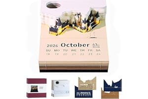 LAMVPINY 2026 Desk Calendar with LED Light, Calendrier de Bureau 3D, avec lumière LED, Calendriers créatif en forme de château magique, 2026 Calendar Memo Pad pour Décorations de Bureau