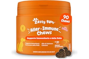 Zesty Paws Allergia e immunità Chews | Supplemento immunitario per cani | Sollievo dalla pelle pruriginosa del cane | probiotici per cani prurito | 90 pezzi