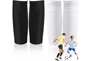 BASETOUSUAL 2 Pares Calcetines para Espinilleras, Malla Transpirable, Sujeta Espinilleras Futbol, Espinilleras Futbol Niño, Fáciles de Quitar para Niños, Adolescentes y Adultos (Blanco y Negro)