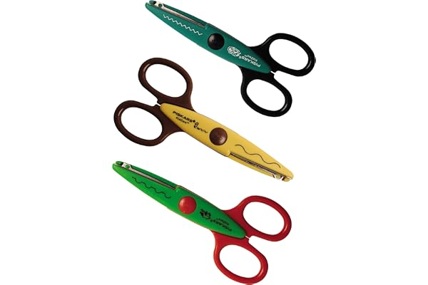 Fiskars Set de ciseaux cranteurs pour enfant Animaux du marais, 3 pièces, Longueur totale: 13 cm, Pour droitiers et gauchers, + 4 ans, Vert/Turquoise/Jaune, Kidzors, 1003845