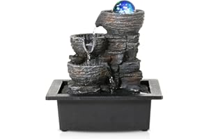 ‎DYNA-LIVING Dyna-Living Zimmerbrunnen Tischbrunnen mit Rollender Kugel, Brunnen Polyresin Springbrunnen LED-Beleuchtung Mehrfarbig, Tischplatte Wasserbrunnen Wasserfall Brunnen, 26 * 23 * 17.5cm