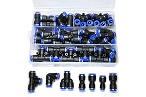 46 stycken 4 mm pneumatisk snabbkopplingssats – rak, vinkel, T-stycken, Y-splitter och reducerare – luftslangkontakt för PU/n