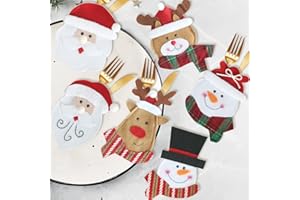 QUOHE Decoracion de Mesa Navidad, 6 Piezas Porta Cubiertos Navideños de Fieltro Papa Noel Cestas Bolsa Soporte para Cubiertos, Navideña Cuchillos Tenedores Cucharas Bolsita Vajilla Bolsas Adornos Navidad