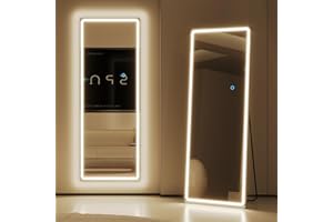 LVSOMT Espejo de pie Cuerpo Entero con luz, 153x50cm Espejo de pie Grande, LED Espejos de Cuerpo Entero Pared Rectangular, Espejo Cuerpo Entero Pared LED, Espejo Pared Vestidor, Dormitorio, Blanco