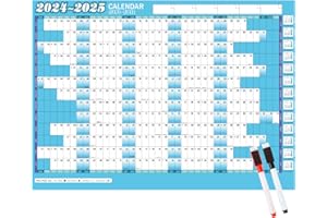 JOFONY Wall Planner 2024-2025 Yearly Calendar JULY 2024 - JULY 2025 Wall Calendar Blue Yearly Planner With Stickers A1 Large (85cm X 62cm)