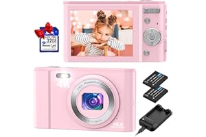 Digitalkamera, Duluvulu 4K UHD 48MP Mini Fotokamera mit 32GB Speicherkarte Kompaktkamera Wiederaufladbare 16X Digitalzoom, Fotoapparat Digitalkamera für Kinder Teenager Anfänger Erwachsene-Rosa