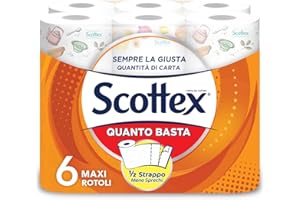 Scottex Quanto Basta, Carta Cucina, Opzione Mezzo Strappo, Con Carta certificata FSC, Confezione da 6 Maxi Rotoli