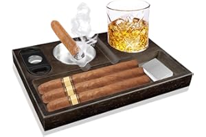 HNCY Cendrier Cigare, Cigar Cendrier Bois avec Plateau à Whisky, Accessoires à Cigares, Plateau à Cigares Bois pour La Maison, Le Bureau, Le Bar, Cadeau Homme