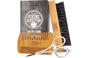 Viking Revolution Beard Brush For Men- Natural Boar Bristle Brush And Dual Action Pear Wood Beard Combs With Velvet Travel Pouch - Gifts for Men