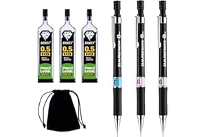 Lanzn 7 PCS Mechanical Pencil Set,0.5mm Automatic Pencils Black Lead Mechanical Pencils Lead Refills HB Pencil Refills Clutch with Black Velvet Bag for Art Drawing Writing Sketching Carpenter