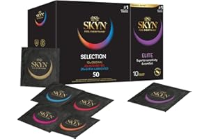 SKYN Selection Condoms Pack of 50 & Elite Condoms Pack of 10 / Skynfeel Latex Free, 10 x Original, 10 x Intense Feel, 10 x Extra Lube, Regular Size, Ultra-Thin
