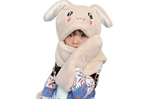 Doladola Bunny Hat with Moving Ears,Rabbit Ear Moving Hat with Long Scarf and Mittens for Cold Weather