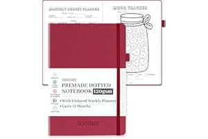 SIMSIMY Vorgefertigtes gepunktetes Tagebuch-Notizbuch mit Bullet Vorlagen, vorgefertigtes Punktraster Journaling mit undatiertem Wochen- und Monatsplaner, verschiedene Tracker, 12-Monats-Organisation,