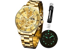 OLEVS Watches for Men Waterproof Designer Luxury Formal Luminous Two Tone Stainless Steel Men's Watch Date Moon Phase Chronograph Quartz Watch Men's Gifts