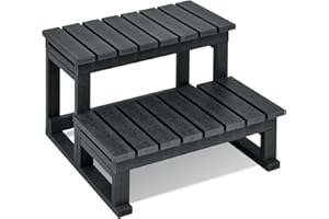 DoubleFill Hot Tub Steps Universal Spa Steps Polymer Wood Outdoor Hot Tub Stairs Waterproof No Slip Spa Stairs, 24.8 x 21.3 x 15.8 Inch(Gray)