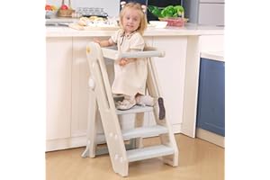 Onasti Tour d Observation Enfant, Tour d'observation Montessori, Marchepied pour Enfants réglable en Hauteur de 2 à 3 marches, Tour d'apprentissage Montessori, Pliable, Sécurité (Blanc)