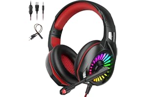 ELEHOT-Store Cuffie Gaming Cuffie da Gioco LED RGB Microfono Cancellazione Rumore Driver 50mm Surround Audio Jack 3.5 e USB per PC PS4 Switch Xbox Smartphone
