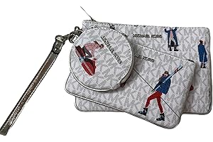 Michael Kors JET SET GIRLS Wristlet Trio Makeup Bags Wallet Case, White/Multi
