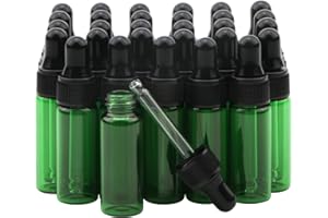 Rowiz 30 PCS 5ml Small Dropper Bottles Essential Oil Glass Bottle,Lotion Perfume Sample Vials with Glass Eye Dropper and Black Caps Bottle. (green)