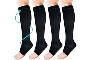 ACWOO Medias de Compresión con la Punta Abierta, 2 Pares 15-20 mmHg Calcetines de Compresión con Punta Abierta, Calcetines de Compresión sin Puntera, para Venas Varicosas, Hinchazón, Edema