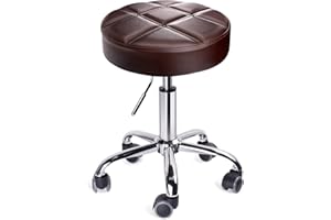 Leader Accessories Swivel beauty Stool Round Rolling Stools Adjustable Work Stool with 5 Wheels (Brown/seat cushion Φ14)